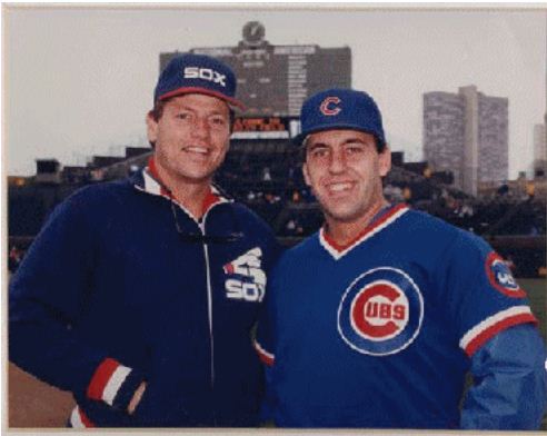 Carlton Fisk, White Sox Legend, and Dr. Phil Claussen at Wrigley Field in 1987.